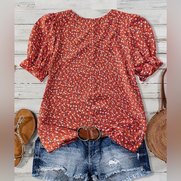 Floral Red Women's Top - Picture 2 of 4